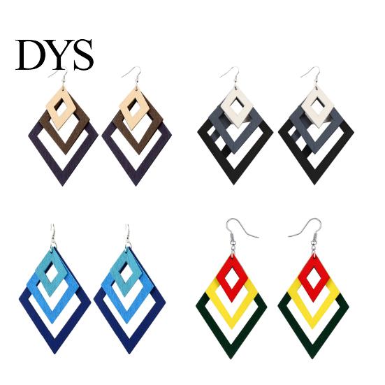 Creative Multilayer Irregular Dangle Hook Retro Wood Women Earrings Jewelry Gift