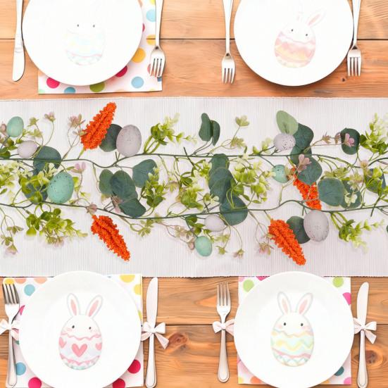 Ostergirlande Künstliche Eiergirlande mit Lammohren Blättern für Frühling Kaminsims Kamin Fenster Wand Innen Außen Dekor