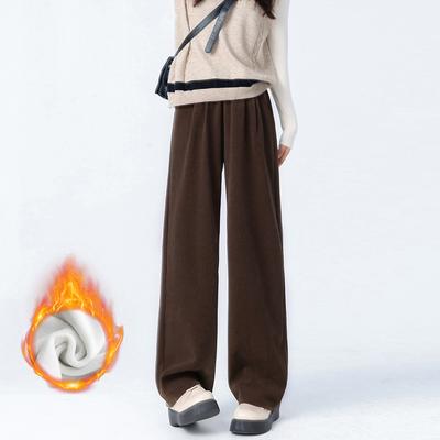 Women's Casual Fleece-lined Straight-leg Pants Autumn Winter Thicken Baggy Corduroy  Trousers High Waist Elastic Sweatpants