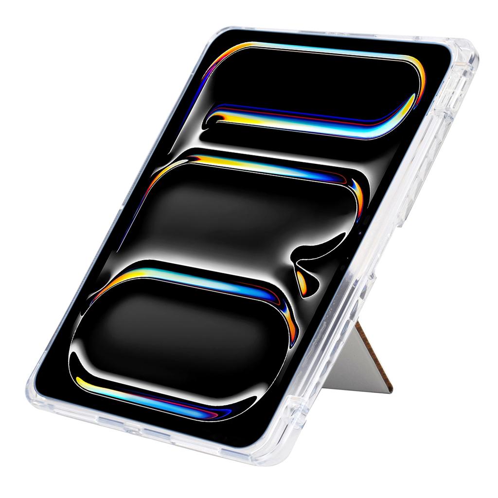 Für iPad Pro 11 (2024) Hülle Y-Faltständer Leder mit Pyramidenmuster + Klare Acryl-Tablet-Abdeckung mit Stifthalter