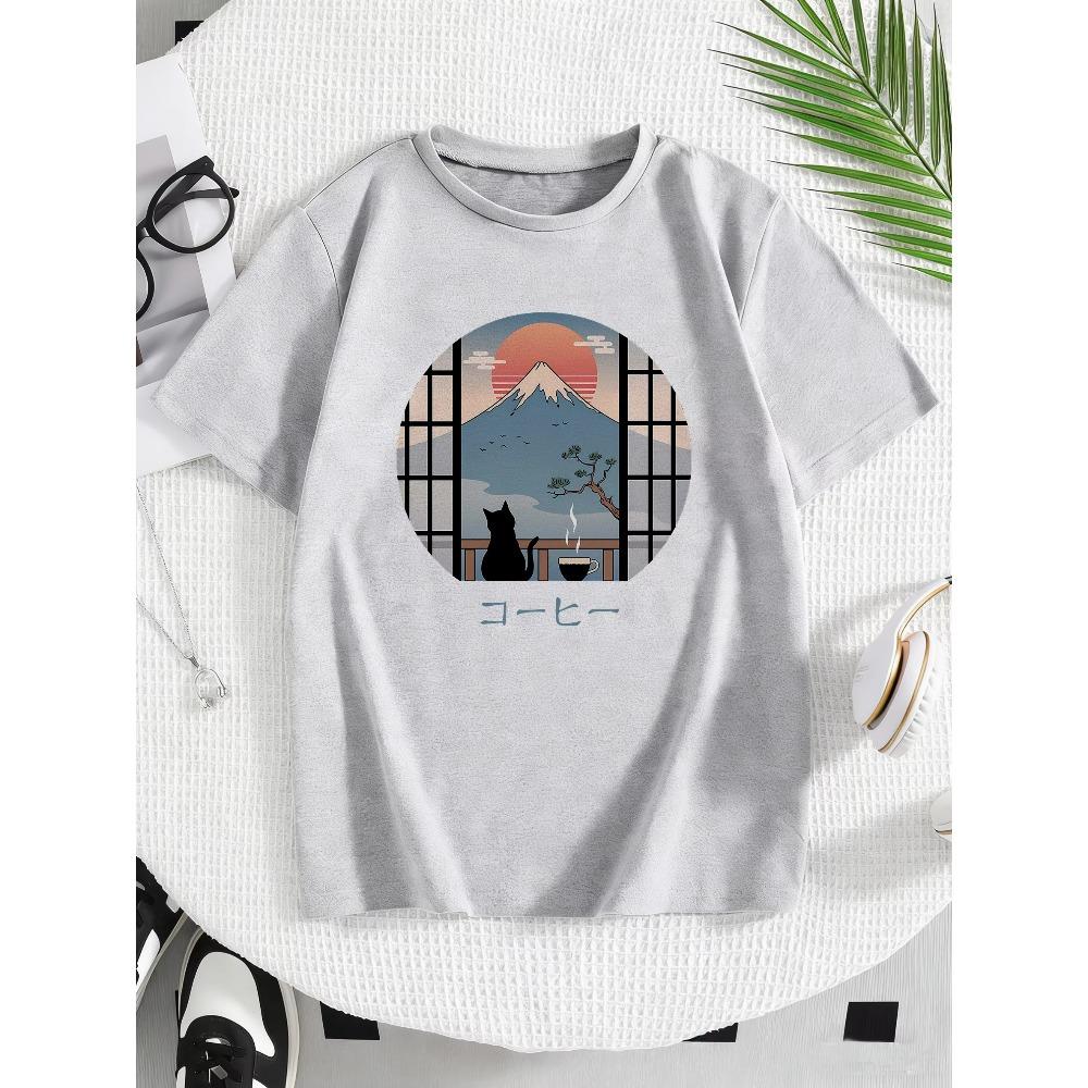 T-shirt Stile Giapponese Fiore con Gatto Manga Bambini T-shirt Bambino Ragazzo Ragazza Estate Primavera Top Casual Tee