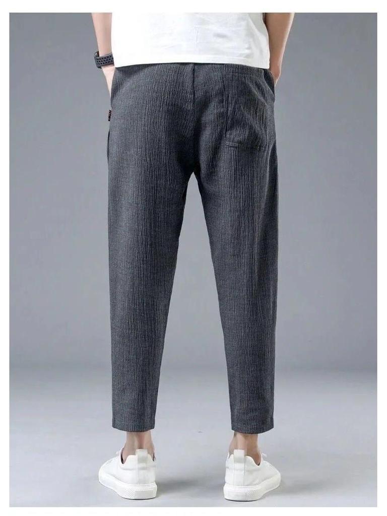 Herren Sommer Eis Seide Atmungsaktiv Schnelltrocknend Neun-Punkt Leinen Freizeithose