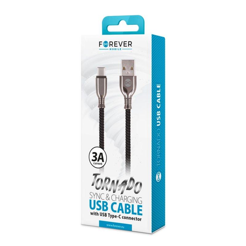 Forever Tornado USB - USB-C cable 1.0 m 3A black braided