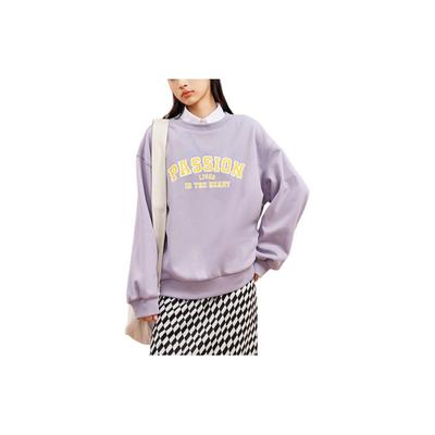 Letter Print Round Neck Pullover Fleece Long Sleeve Sweatshirt Women Sweatshirt Gray 962248708-2