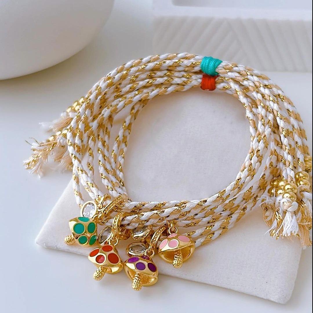

Bohemian Mushroom Pendant Friendship Bracelet - Colorful Woven Rope Style for Women