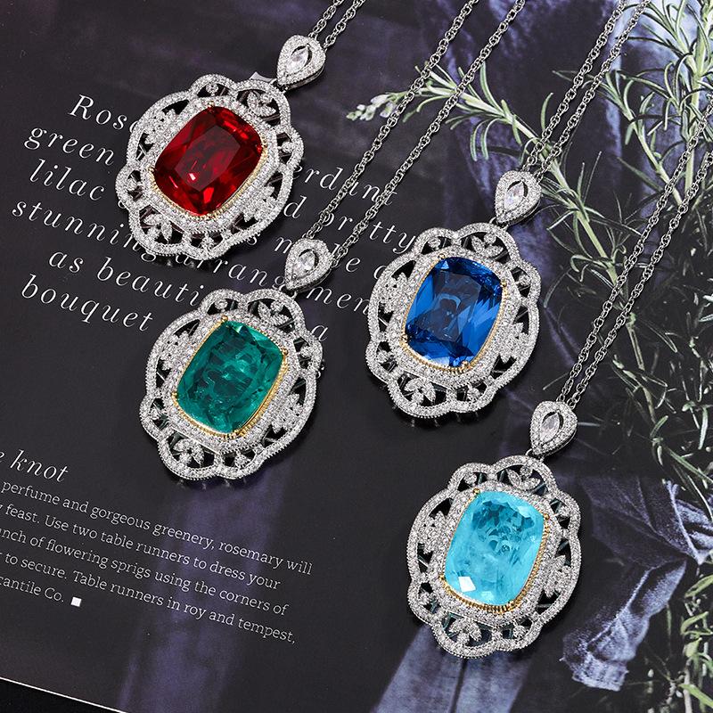Jewelry Copper Bottom Gold-Plated Simulation Corundum Fat Rectangular Temperament Senior Pendant 15 * 20