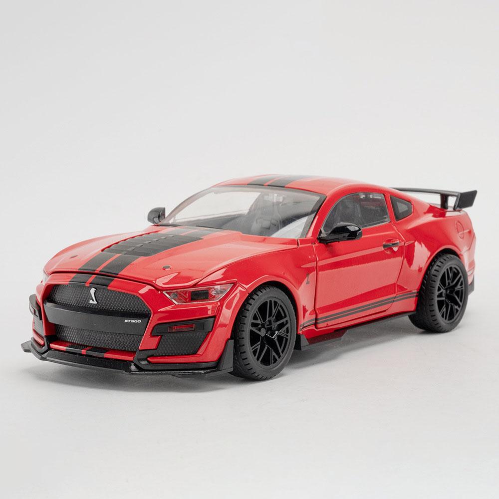 1:דגם מכונית ספורט מוסטנג GT500 קנה מידה 18 צעצוע מתכת יצוקה דלתות נפתחות דגמי רכב קישוטים אור צליל מתנות יום הולדת לבנים