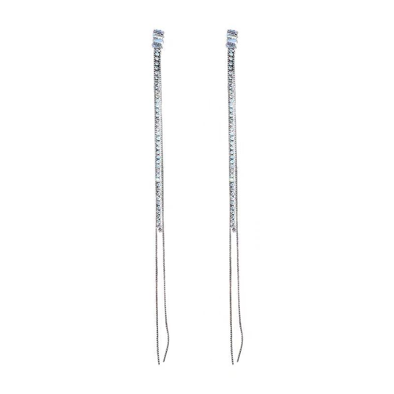 French super flash light luxury zircon diamond earrings temperament long fringed earrings fashion niche personality versatile earrings