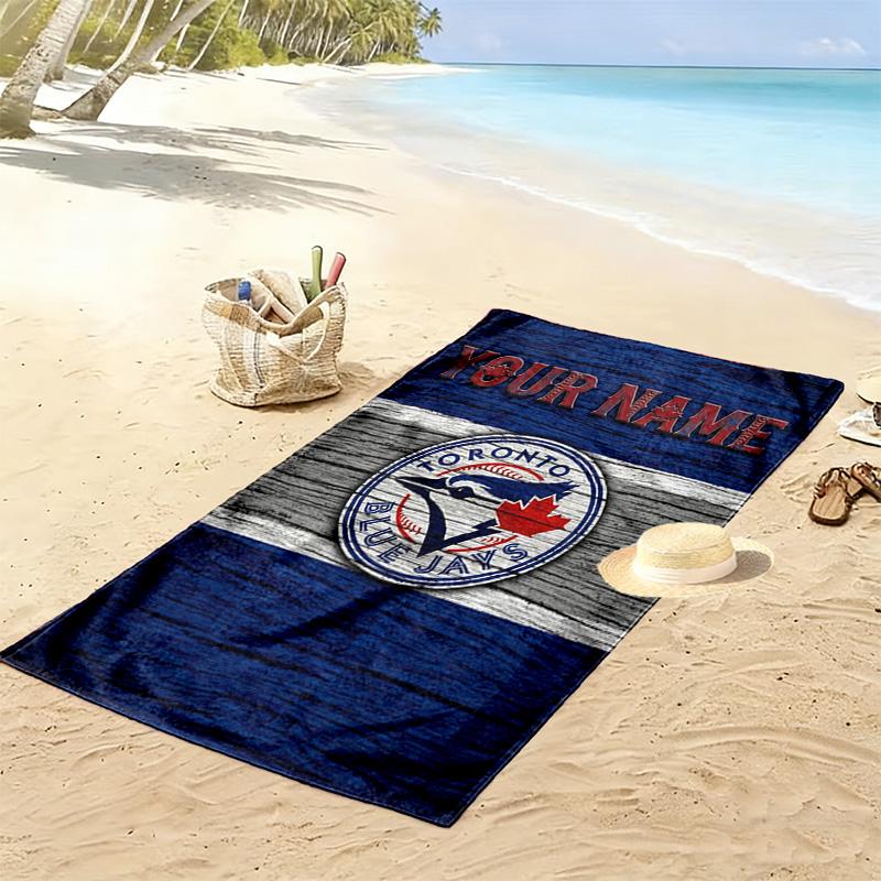 Personalisierbares Strandtuch mit Toronto Blue Jays Aufdruck, Großes Weiches Schnelltrocknendes Handtuch für Strand, Camping, Schwimmen