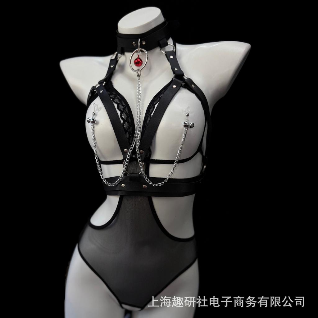 BDSM Sexy Metal Chain Linked Nipple Cover With Choker Reusable Women Bondage Choker Collar Body Chain Sex Games Toys for Women