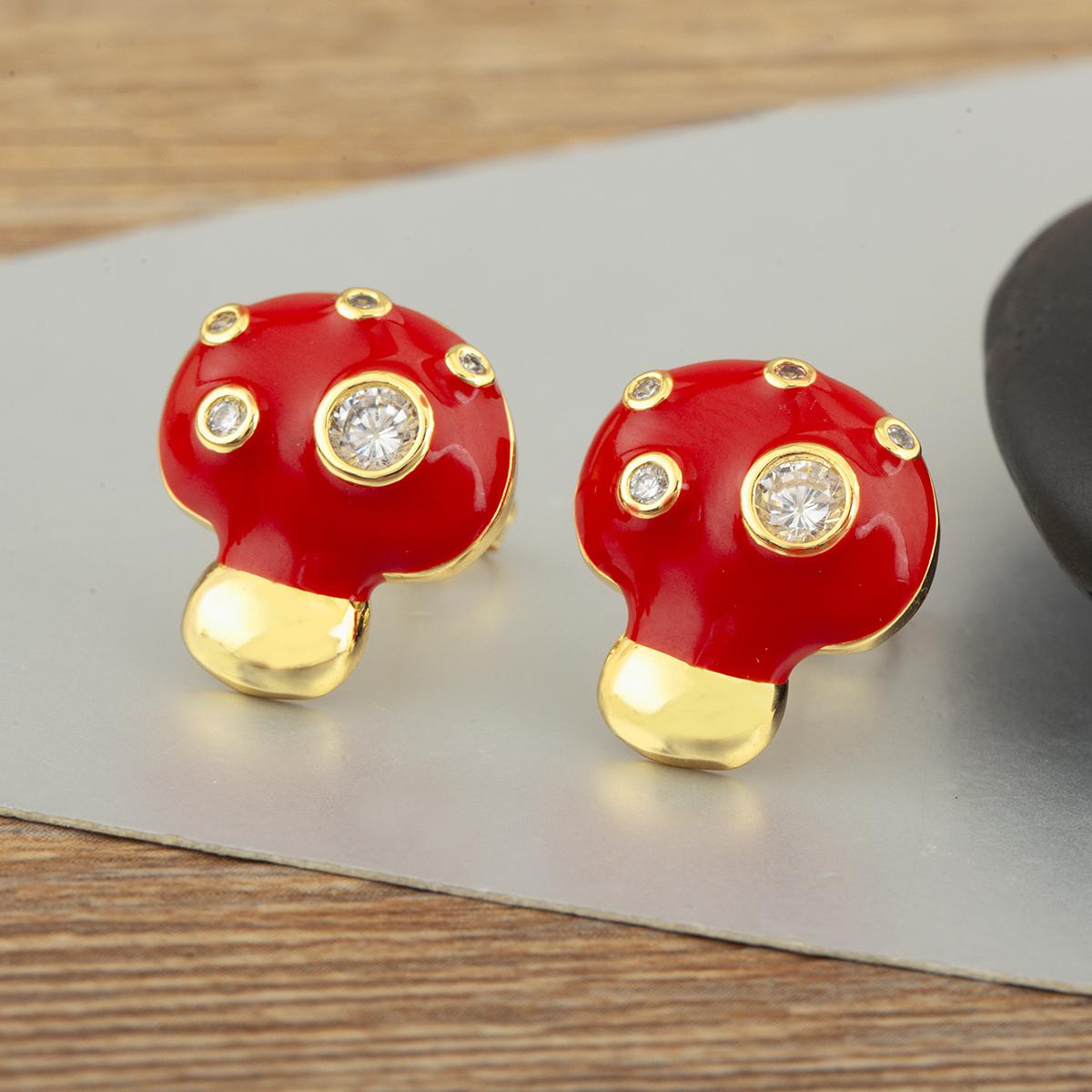 

Nidin New Trendy 5 Styles Choice Mushroom Stud Earrings For Women Female Copper Inlaid Zircon Fashion Cute Ear Jewelry Gifts