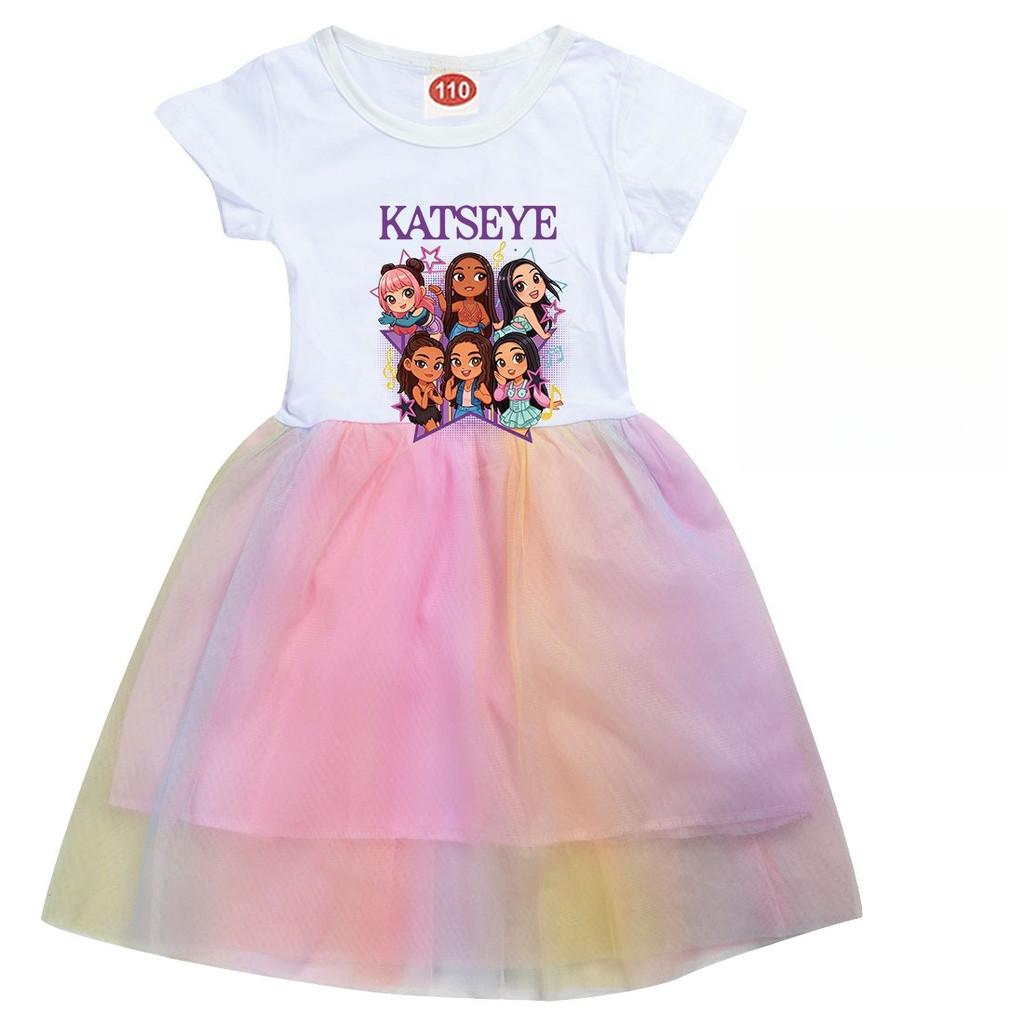 9197 Kids Girls MANON SOPHIA DANIELA LARA MEGAN YOONCHAE Print Short Sleeve Rainbow Dress 100cm белый