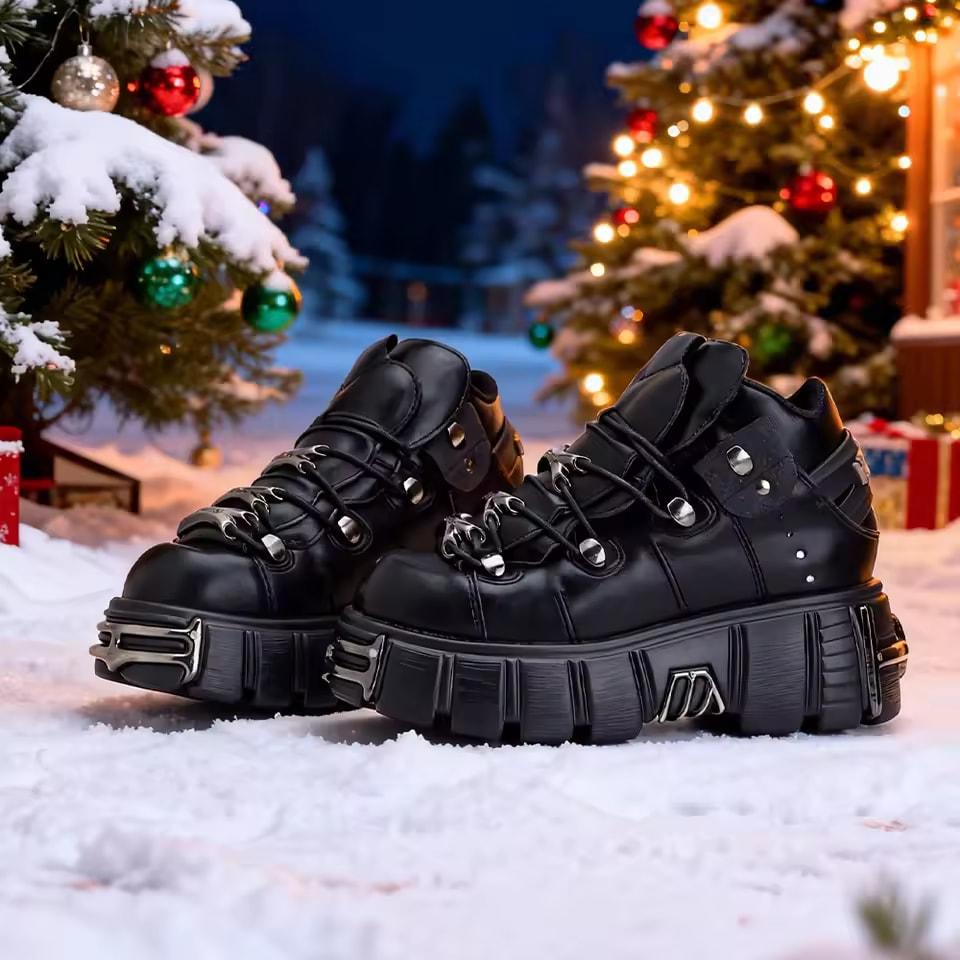 Punk Style Women Shoes Lace-up heel height 6CM Platform Shoes Woman Rock Boots Metal Decor Woman Sneakers