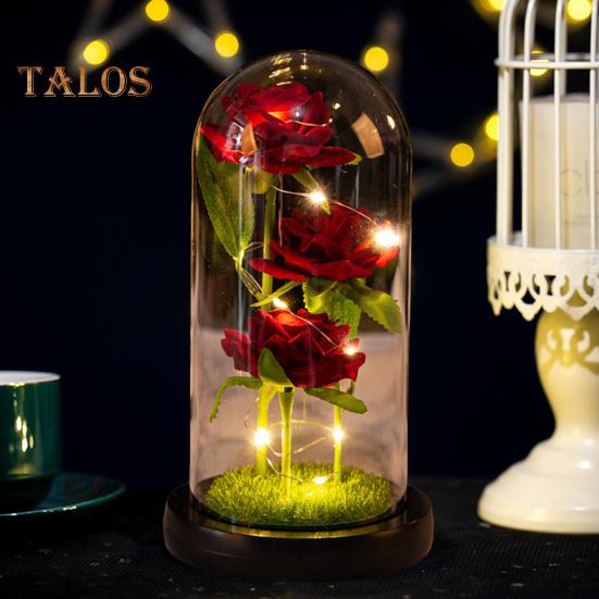 Preserved Rose In Glass Dome LED Light Up Eternal Flower Romantic Forever Rose Gift for Women Valentine's Day Mother's Day