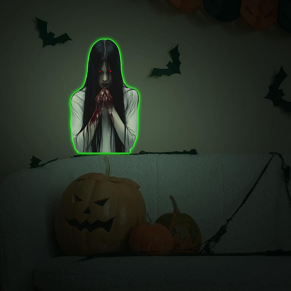 Halloween Night Light Wall Decal With Blood Handprint Pvc Material For Home And Commercial Spaces