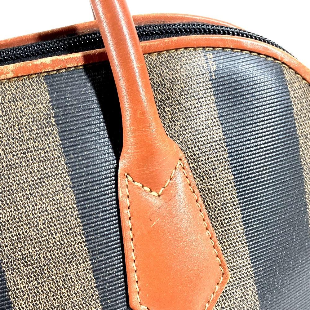 FENDI vintage Pecan logo Bag Hand Bag Tote Bag PVC/Leather khaki/Brown