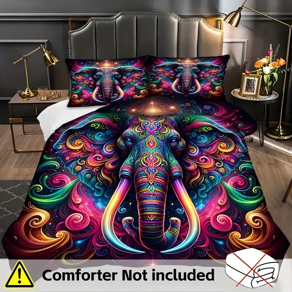 Colorful Elephant Pattern 3D Printed Duvet Cover Soft Comfortable Bedding Set Wildlife Modern Art Style Quilt Cover Pillowcase
