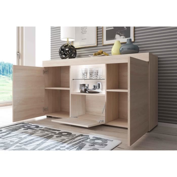 Buffet Bahut 2 portes 1 tiroir LED | 135 x 70 x 34 cm | Couleur Sonoma Finition Mate | Rangement | SEFORA