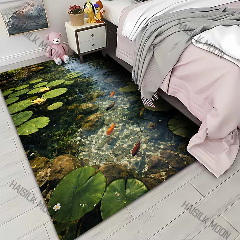 

1PC Koi in clear lily pond Print Carpet for Living Room Bedroom Sofa Home Decor Rus Non-slip Floor Mat Luxury Gift 40x60cm