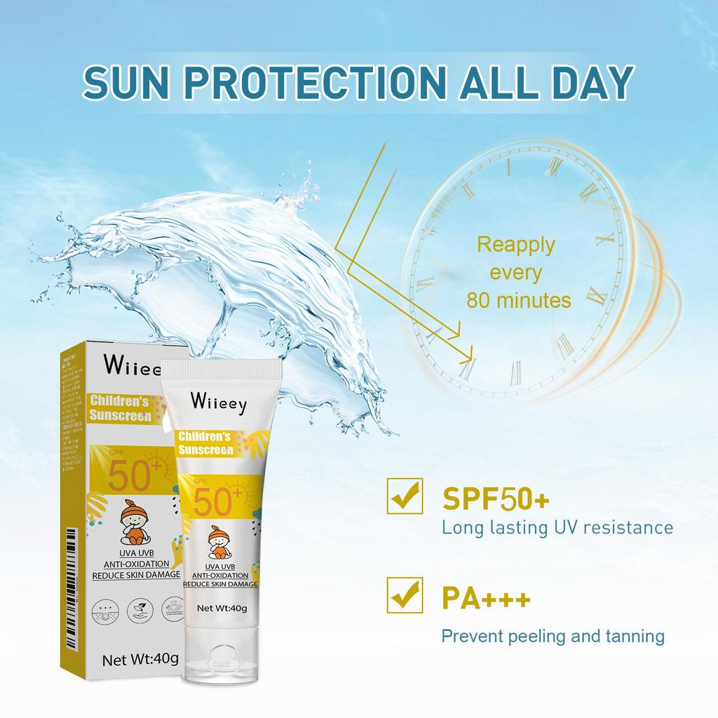 Wiieey Children's Sunscreen SPF50+, Gentle & Non-Irritating, UVA/UVB Protection for Kids, Water Resistant 40g