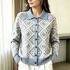 Women's Casual Loose Fit Plaid Cardigan Sweater with Collar Long Sleeve Fall Winter