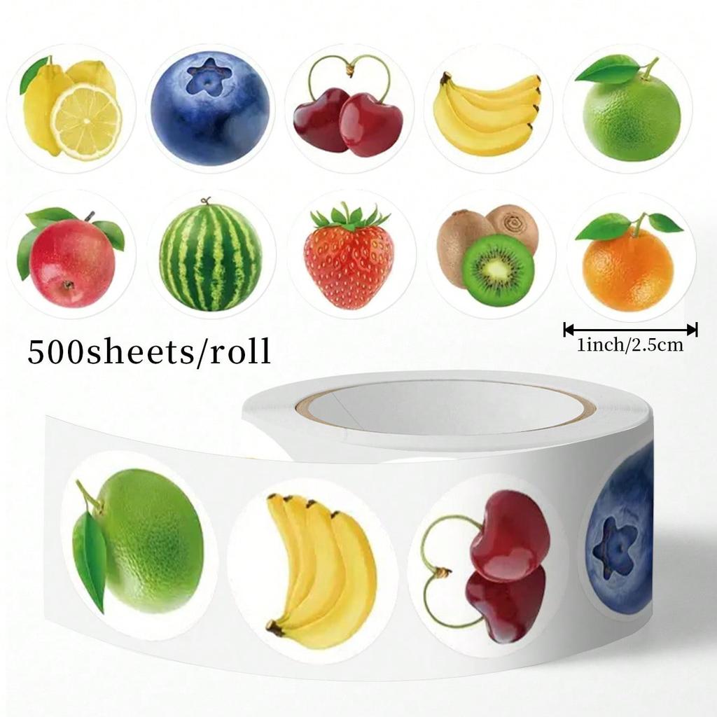 500 Sheets Per Roll Fruit Sticker Roll for Notebook Computer Decoration Removable Adhesive Roll Stickers Strawberry Stickers