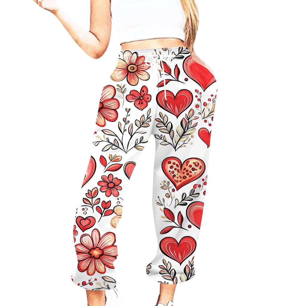 Women's Casual Fashion Valentine's Day Printed Casual Pants Sweatpants Trousers Drawstring Elastic Waist Drawstring Drawstring Drawstring Trousers