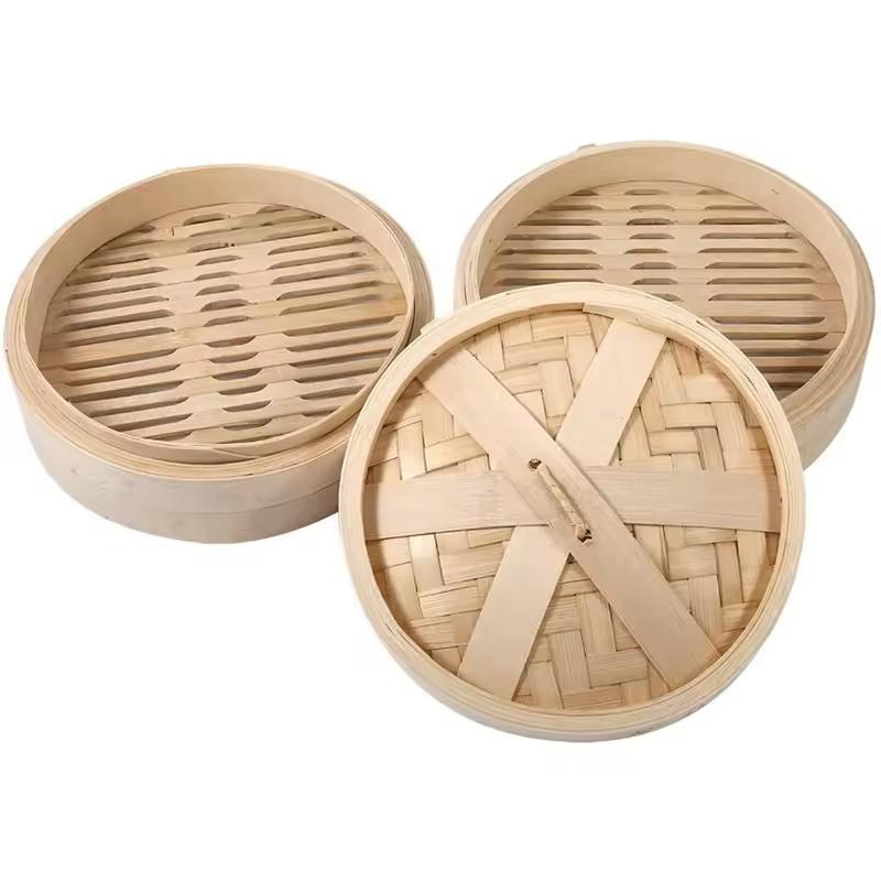 Bambus Eco-Friendly Chinese Bamboo Cooking Steamer with Pot Cover 2 Layers 1L Capacity for Household & Restaurant Use