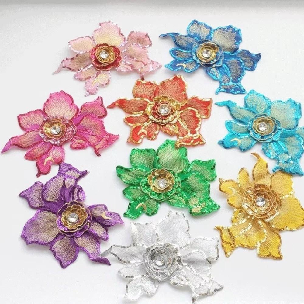 Mode Bestickter Pailletten-Aufnäher Netz-Applikation DIY 3D-Blumen-Aufnäher Stoff Spitzenbesatz Strassstein-Aufnäher Kleidung Dekoration