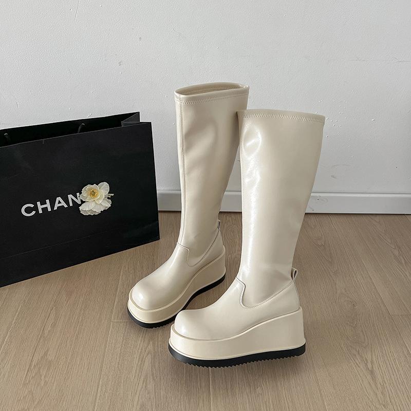 

Beige retro British style thick heel platform boots women s 2025 new spring and autumn season height increase and thin knight boots 40 бежевый