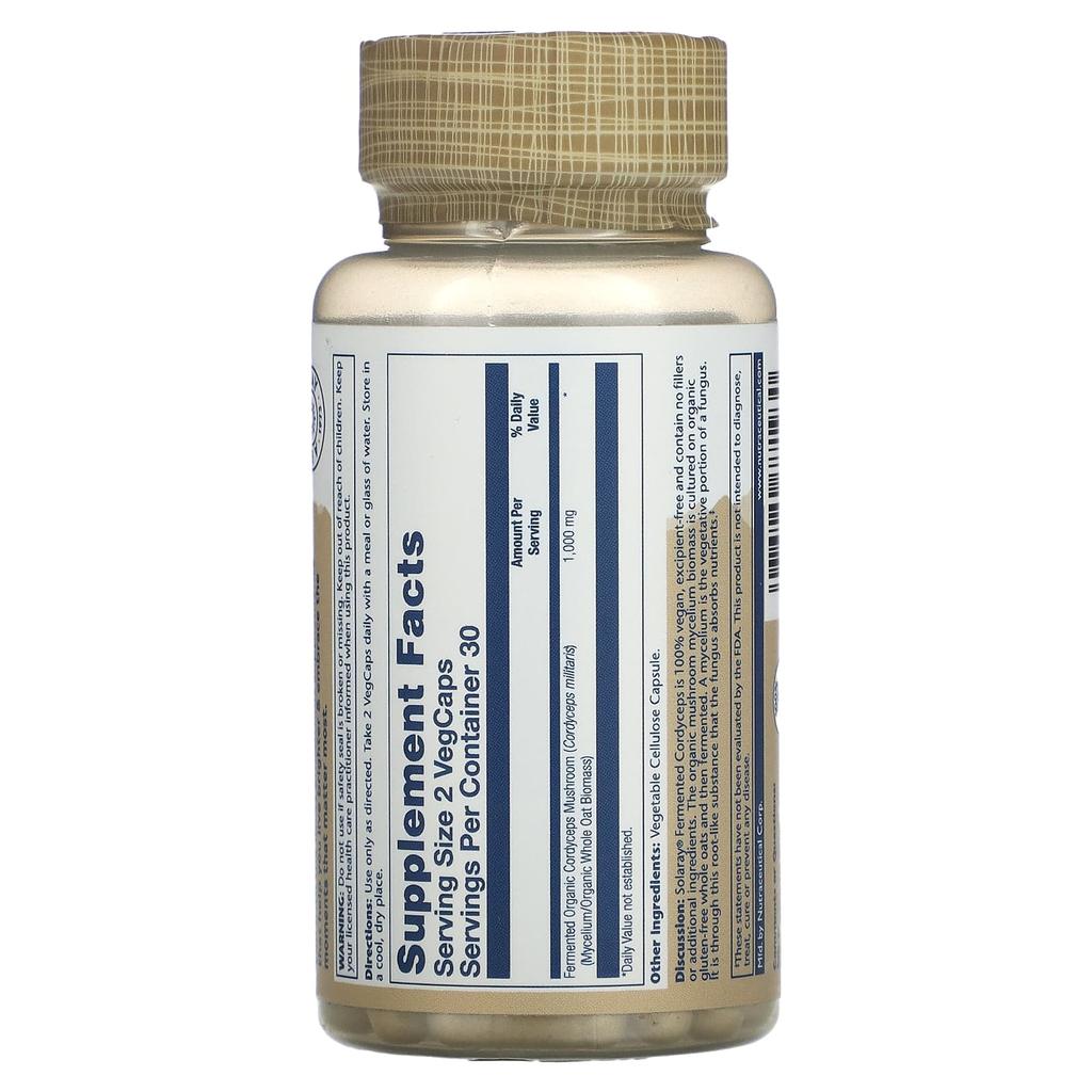 Solaray, Cordyceps Sinensis, Fermented Mushrooms, 1,000 Mg, 60 Veggie Capsules (500 Mg Per Capsule)