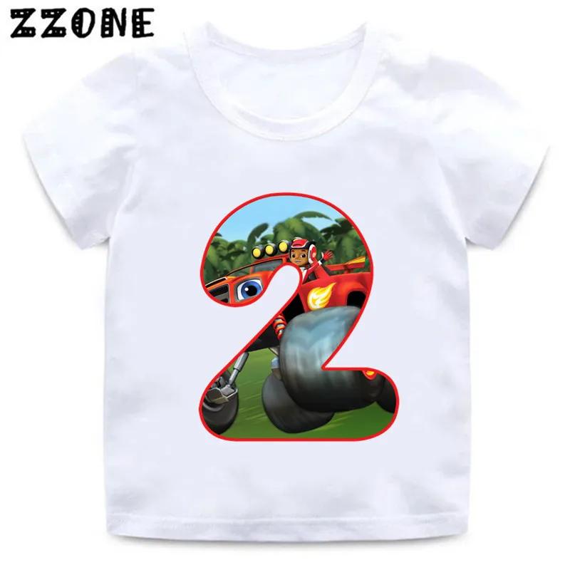 Blaze And The Monster Machines Cartoon Boys Clothes 1 2 3 4 5 6 7 8 9 Years Birthday Number Bow Kids T Shirt Baby Girls TShirts