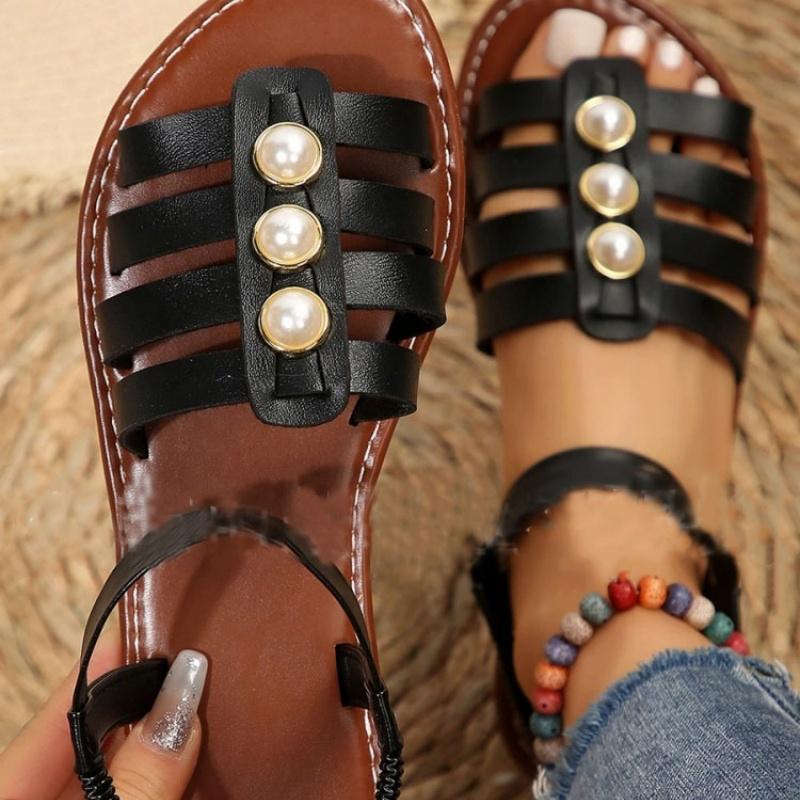 

Женские сандалии на плоской подошве с плетеными бусинами 43 чёрный