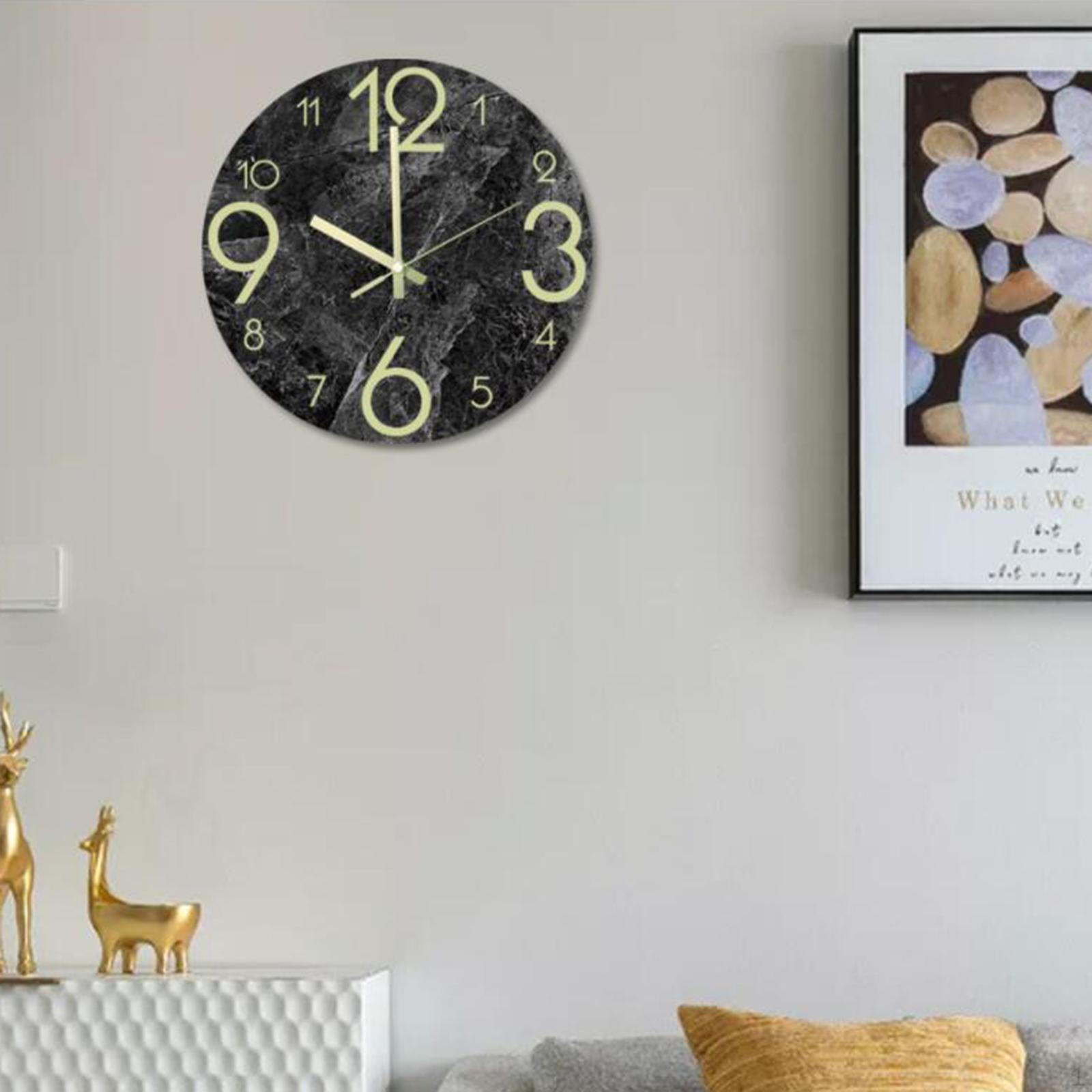 Мраморные светящиеся настенные часы 30 см Бесшумные, не тикающие, на батарейках, круглые часы для