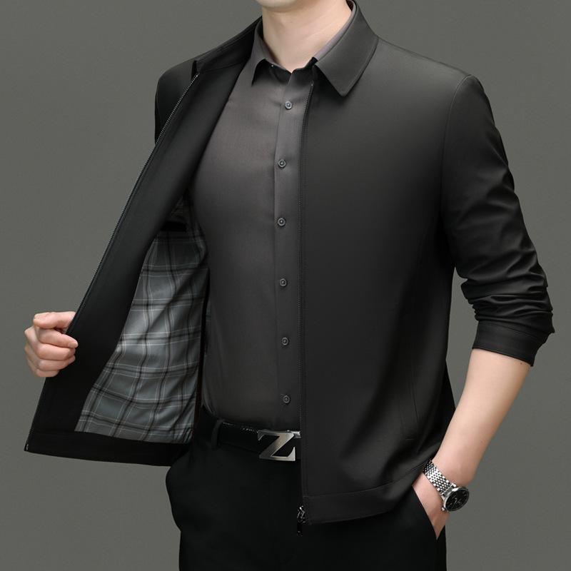 Lapel Jacket Zipper Business Jacket Middle-aged Men's Jacket Dad Jacket