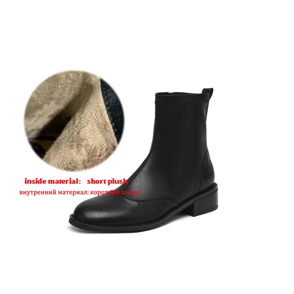 Krazing Pot Microfiber Round Toe Thick Heels Chelsea Boots Size 42 Zip Beauty Lady Women Stretch Ankle Boots