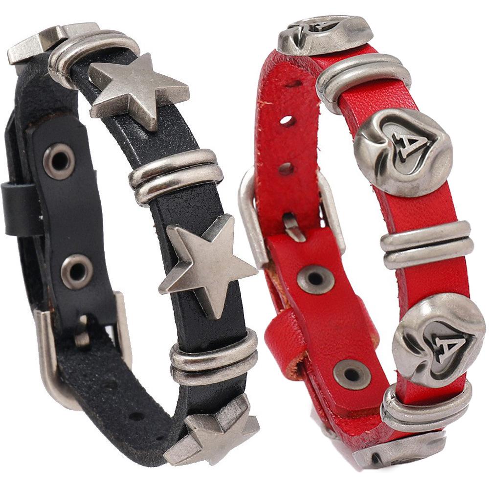 Unisex Vintage Punk Rock Star Cowhide Bracelet