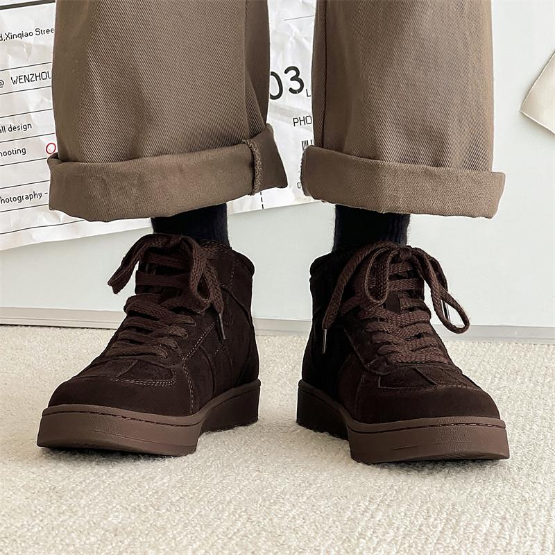 Fashion Retro Style Cow suede Leather Men Shoes Non-Slip Oxfords mid top Sneakers for Man Casual Lace Up Footwear Outdoor sneakers