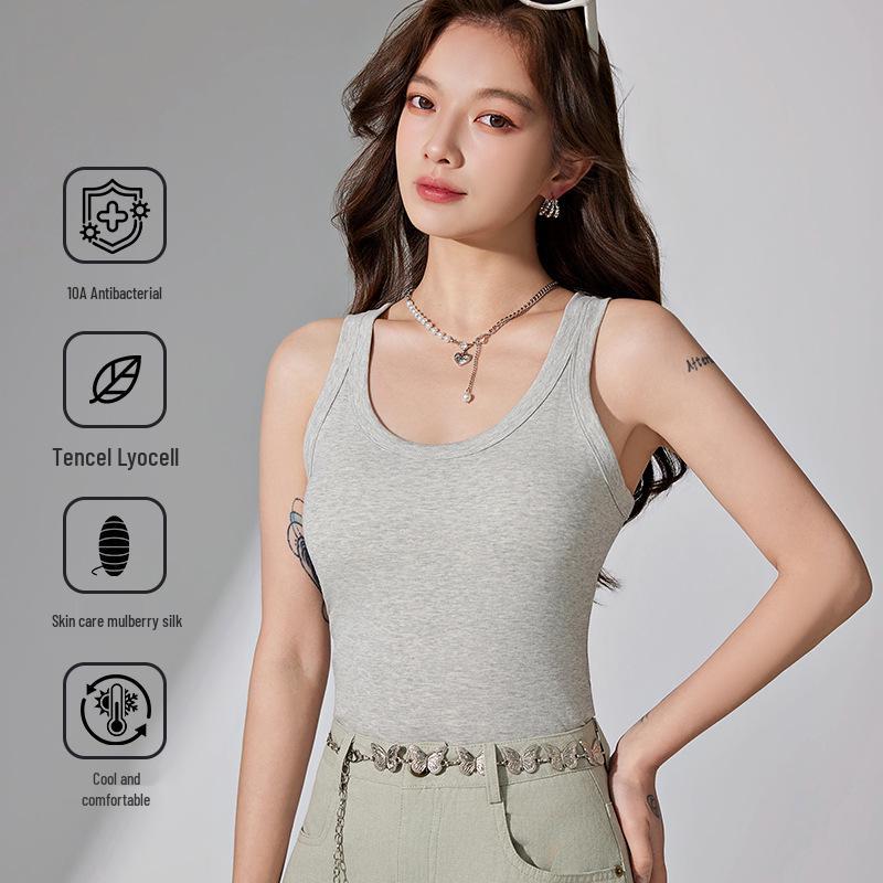 2026 Women s Lyocell Cotton Camisole with Bra Pads & Cooling Antibacterial Back