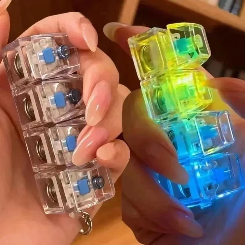 **Light Up 4 Keys Finger Keyboard Keycap Stress Relief Fidget Toy Keychain Key Led Button Pinch Tester Office Desk Accessory