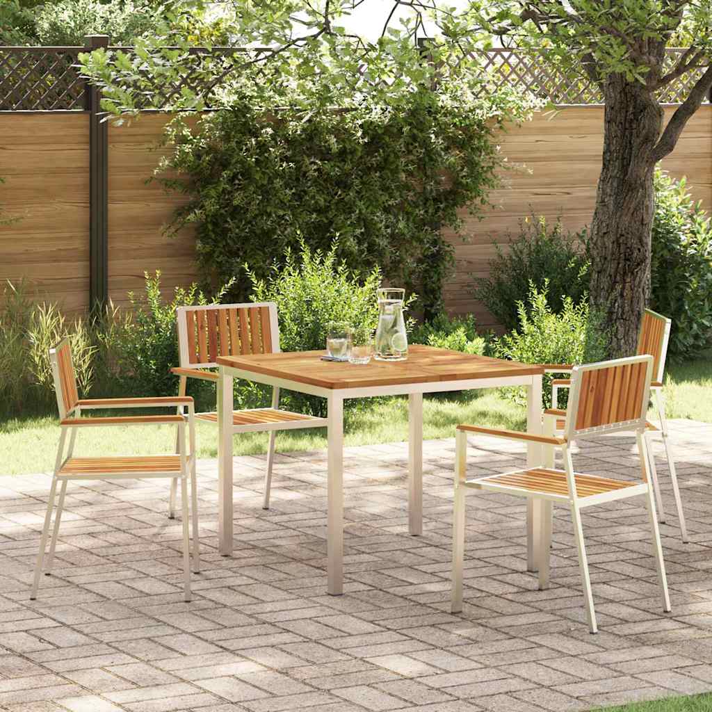 Outdoor Dining Set 5 Pcs Solid Acacia Wood and Stainless Steel