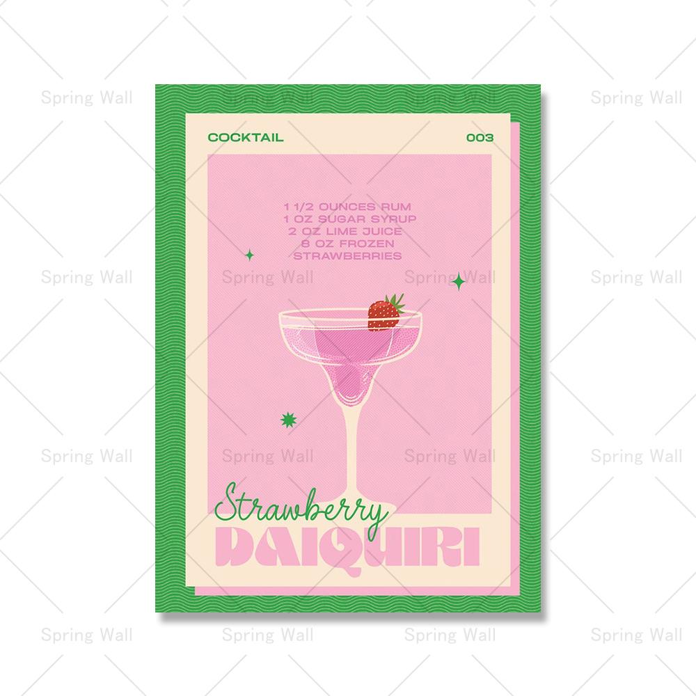 Modern Still Life Drinks Cocktails Strawberry Canvas Painting Coffee Shop Shop Bar Wall Print Poster Minimalist Art Home Decor