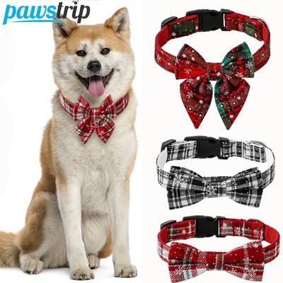 Collare per cani di Natale Collari per animali domestici regolabili per cani di piccola e media taglia Collana per gatti con stampa a fiocco di neve, grazioso papillon per cuccioli Forniture per animali domestici