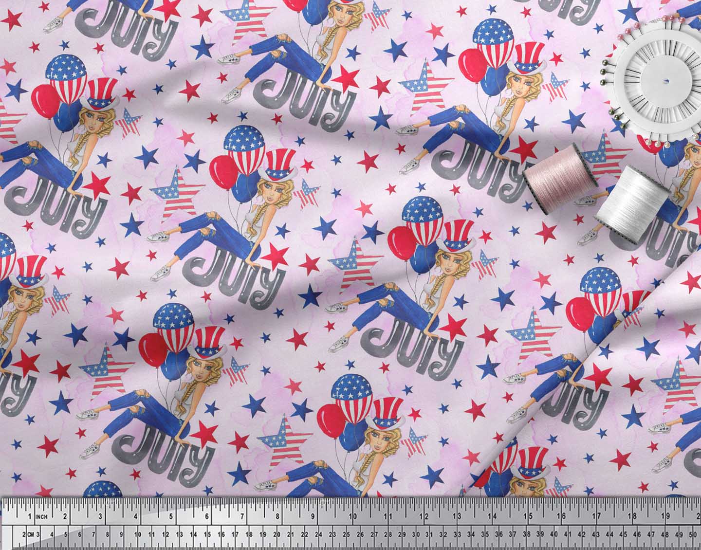 

Soimoi Green Japan Crepe Satin Fabric Star|Balloon & Girl Fashion Print Тканина на метр 42 дюйма 42 Inch Wide - Poly Crepe рожевий