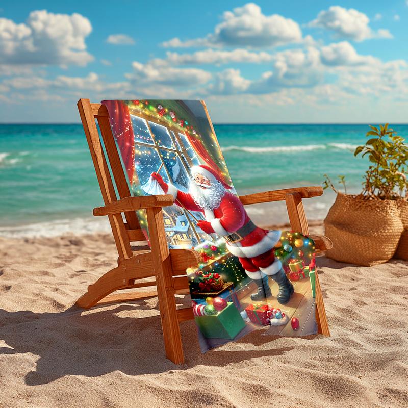 1Pc Santa Claus Christmas Decorations Beach Towel, Quick Dry, Multi-Use for Beach Pool Gym Yoga Home Travel, Christmas, Halloween, Xmas Gift S19