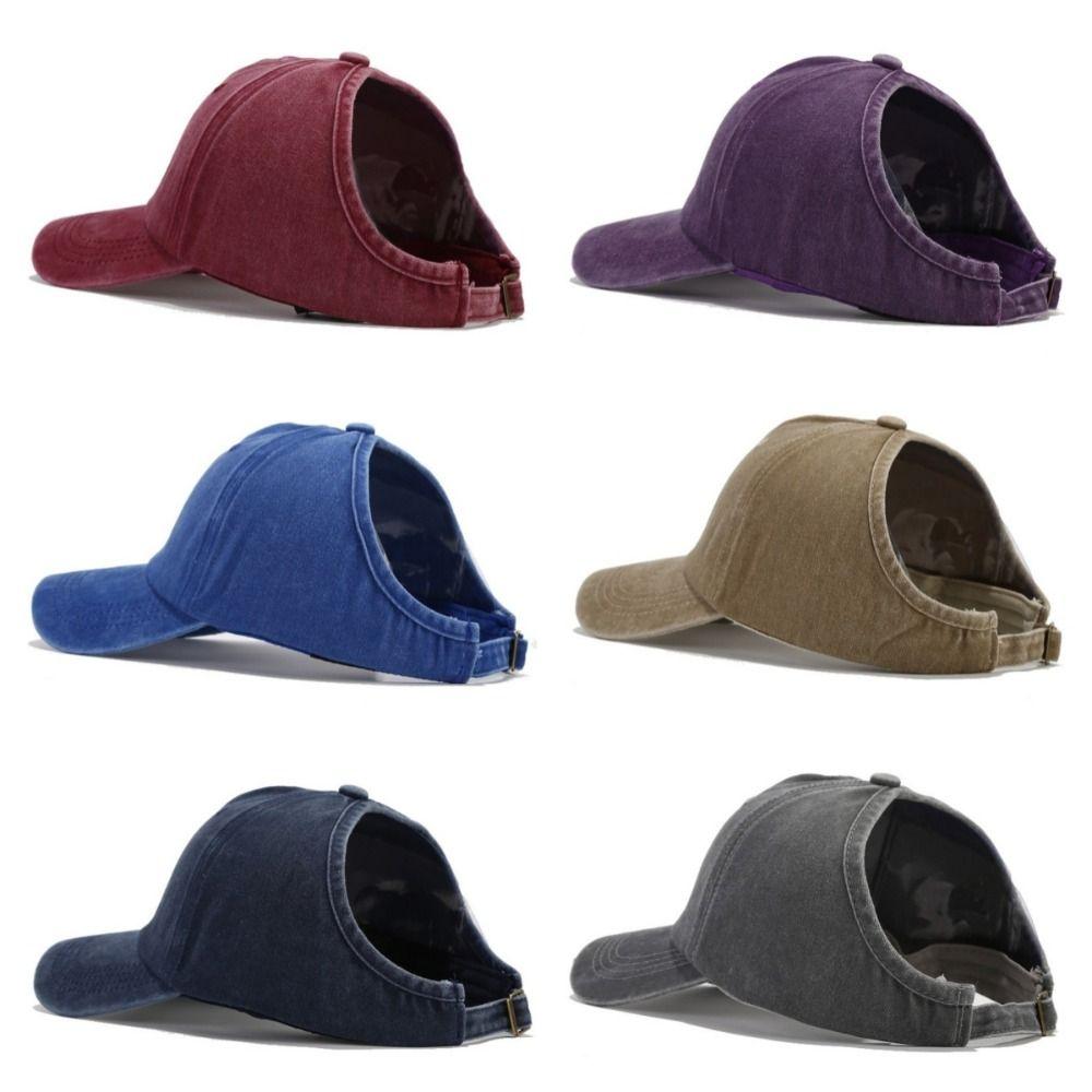 Stylish Retro Washed Backless Baseball Cap Versatile Sun Protection Women Ponytail Hat Summer Outdoor Sun Hat for Daily Wear