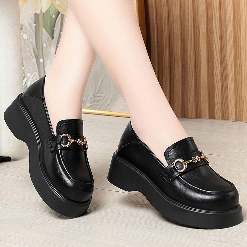 Women's Slip-On Leather Loafers - Fashionable, Versatile, Non-Slip, Comfortable, Soft Sole for Spring and Autumn