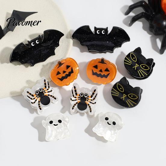Trendy Hair Accessories for Girls Halloween Claw Clip, Cute Headdress, Glitter Acrylic Bat Pumpkin Stylish Clamps Black Cat Spider Ghost Pattern Women