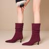 Black Wine Red Women Mid Calf Boots Pointed Toe Mid Heel Small Big Size 32 48