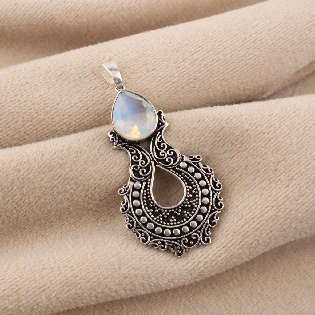 Milky Opal Gemstone 925 Sterling Silver Jewelry Women Wedding Pendant 1.8" For Her CP-45-21